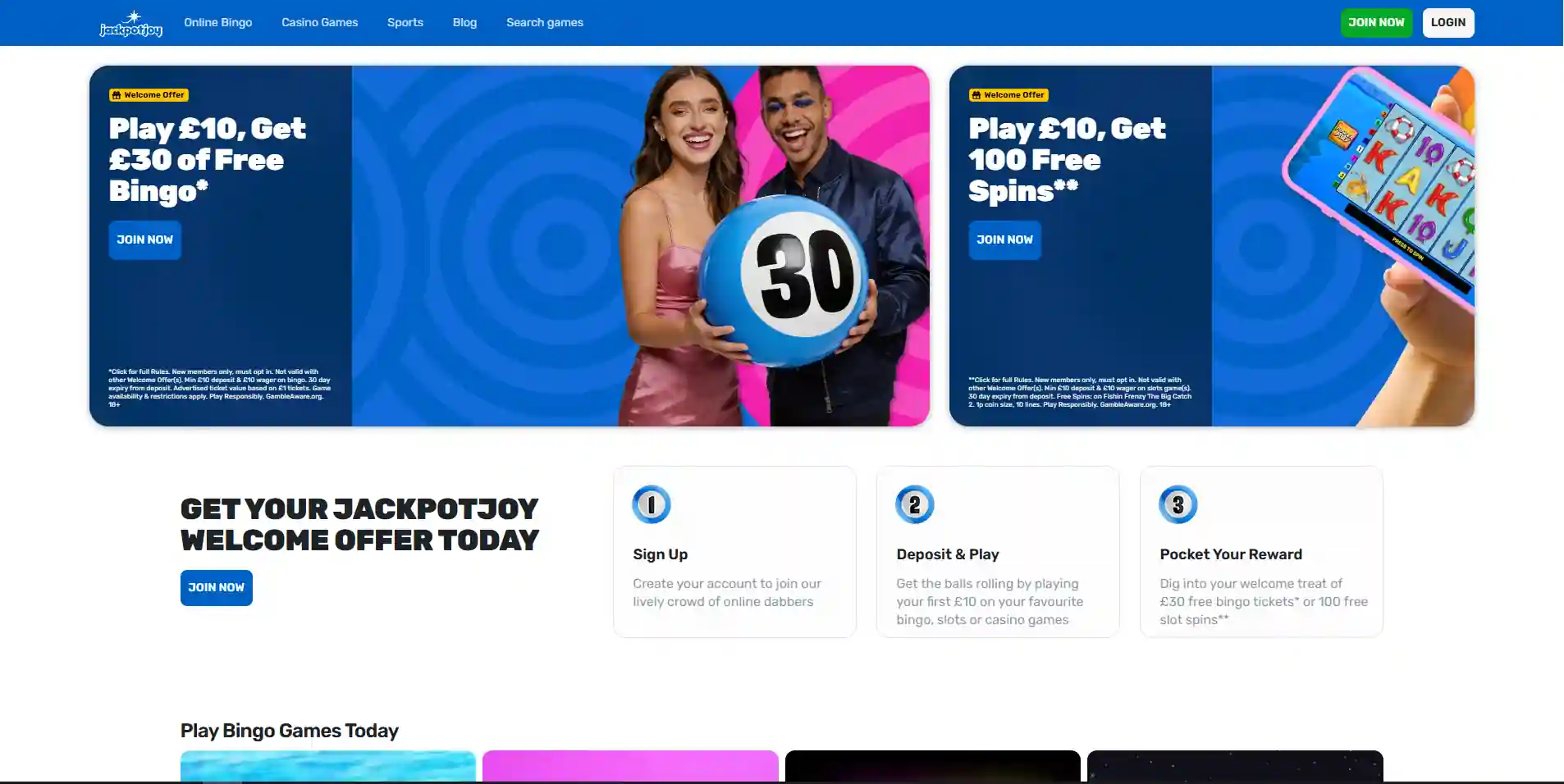 Current Jackpotjoy UK casino landing page