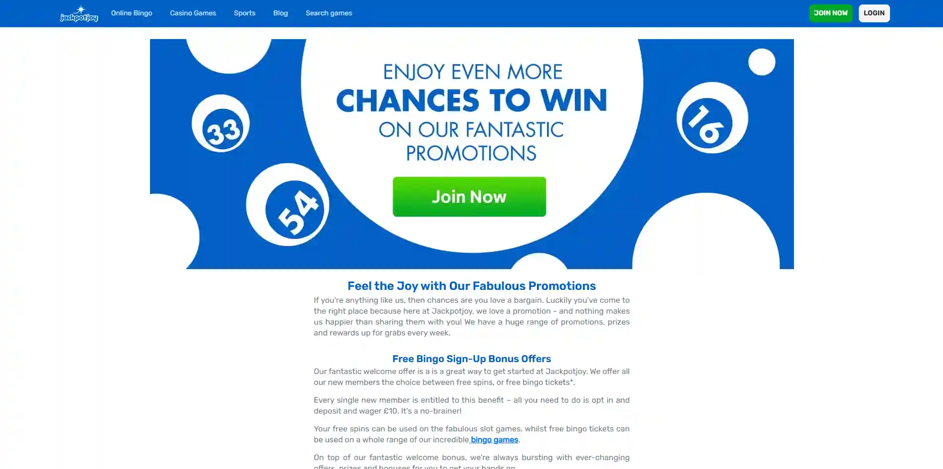 Current Jackpotjoy UK promotions interface